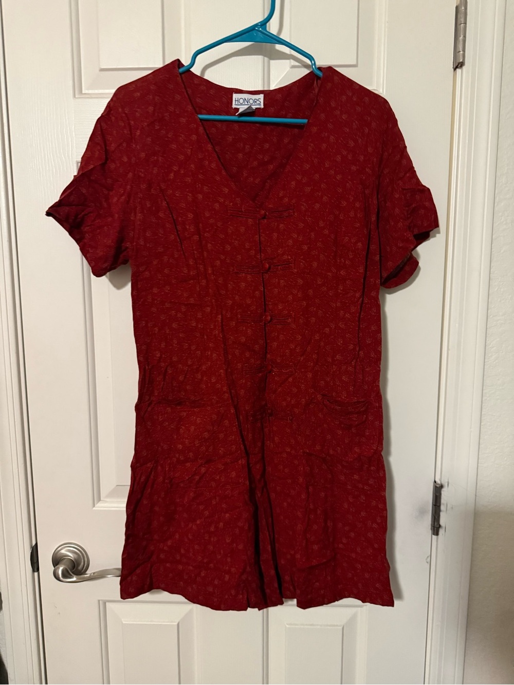 Honors Red Short Sleeve Button Romper